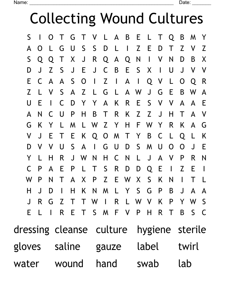 Collecting Wound Cultures Word Search