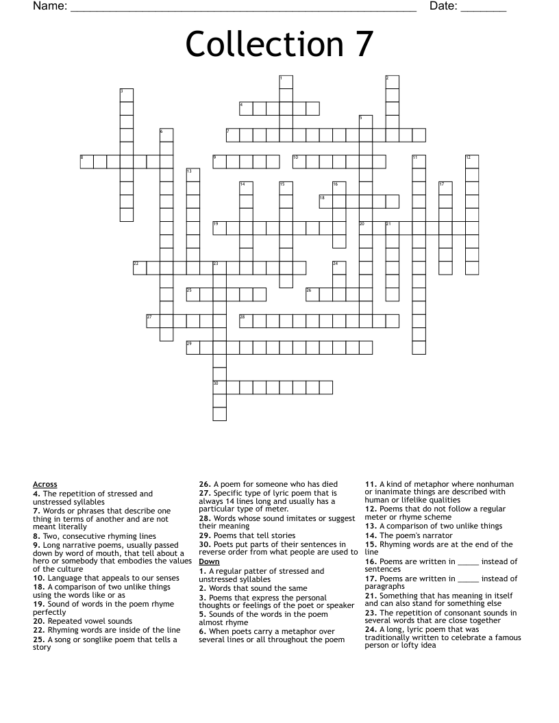 Collection 7  Crossword