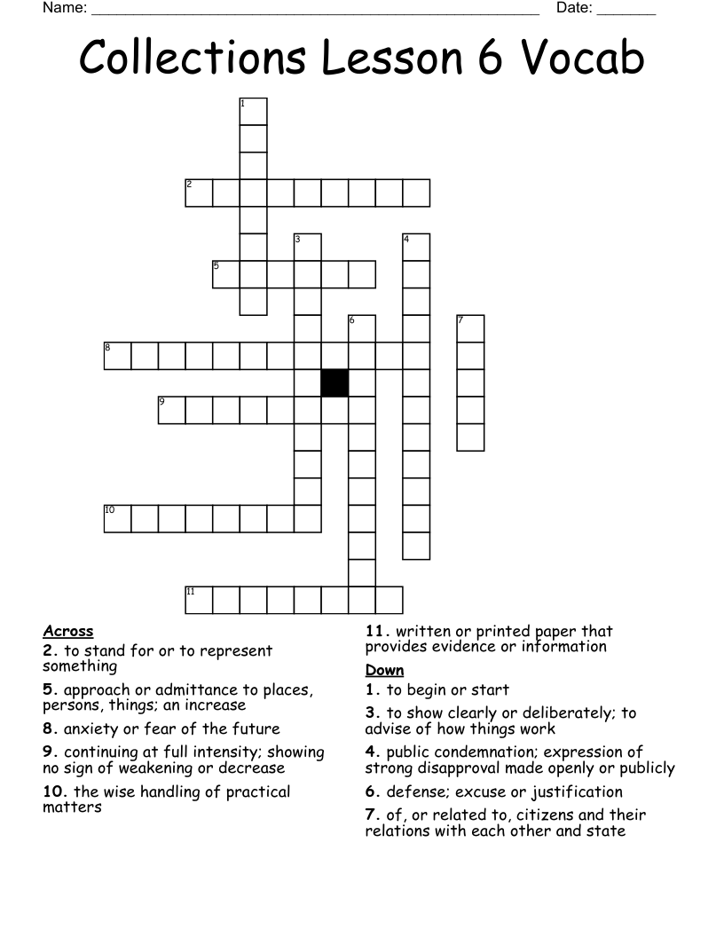 Collections Lesson 6 Vocab Crossword