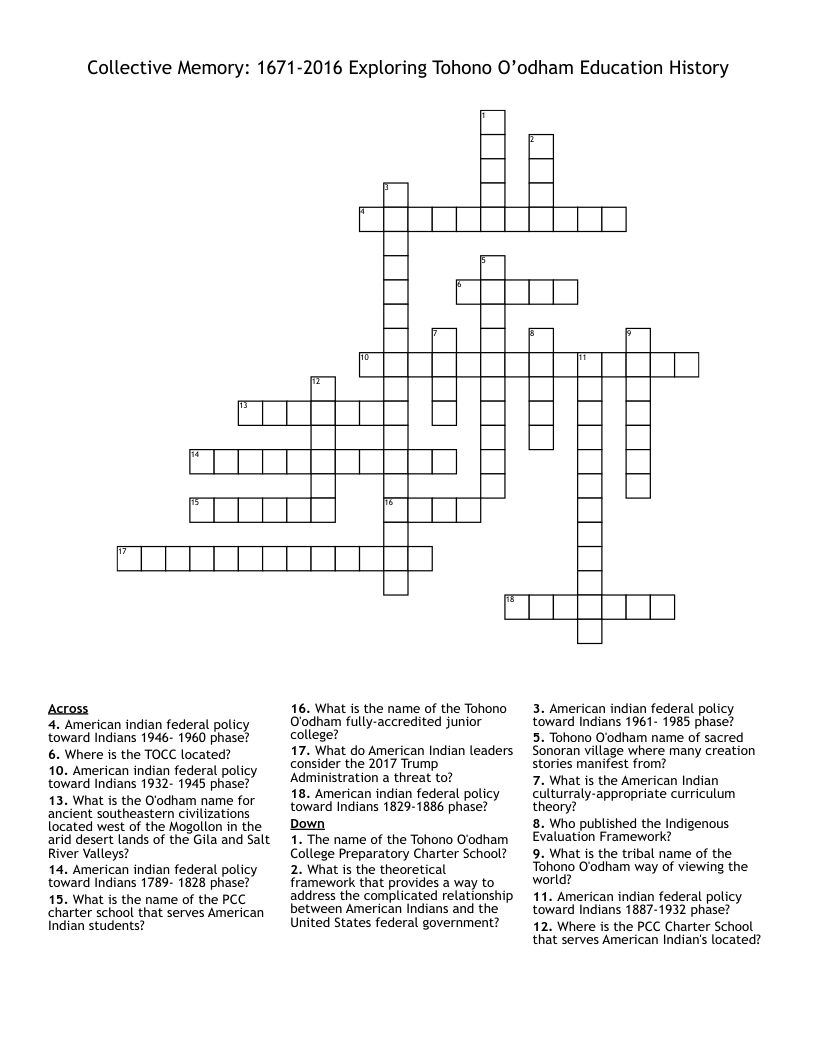 Collective Memory: 1671-2016 Exploring Tohono O’odham Education History  Crossword
