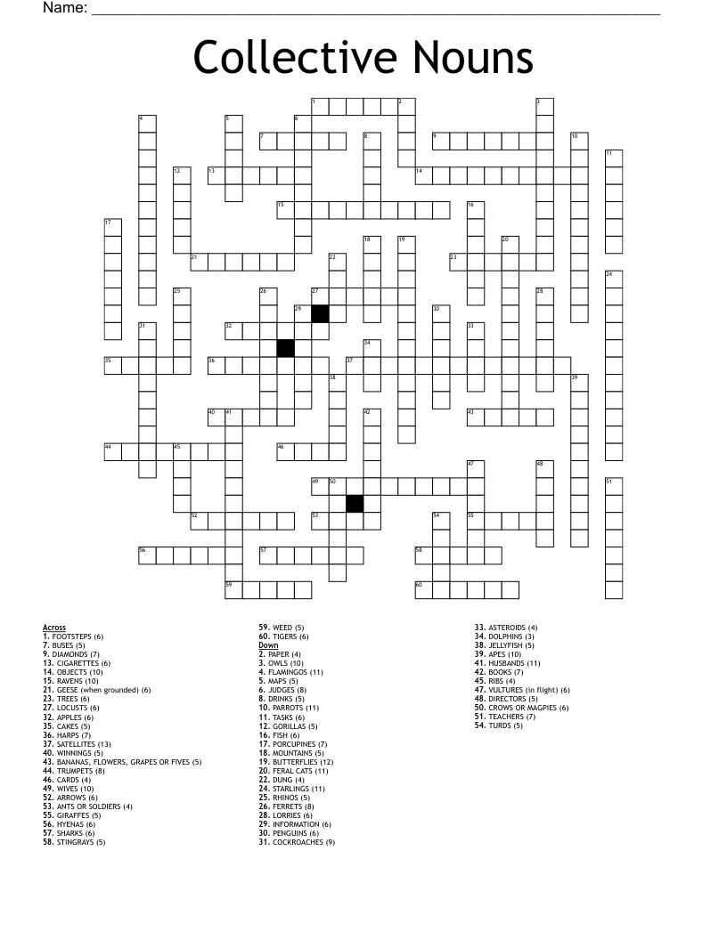 Collective Nouns Crossword