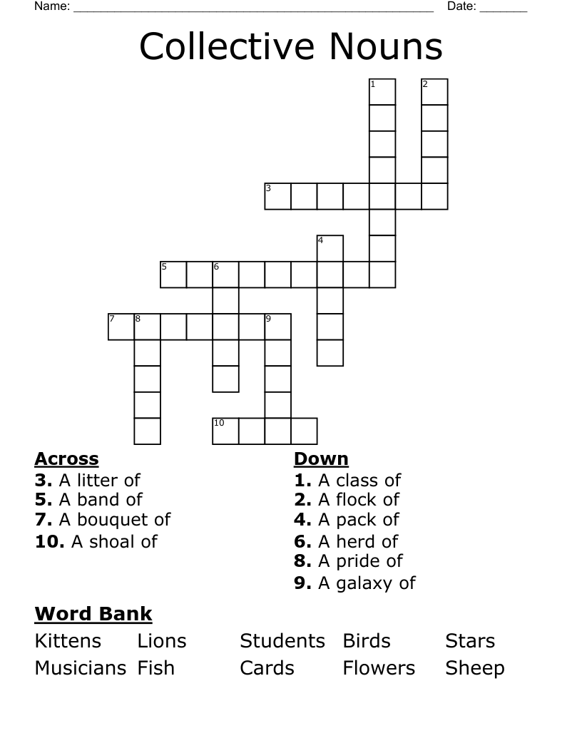 Collective Nouns Crossword