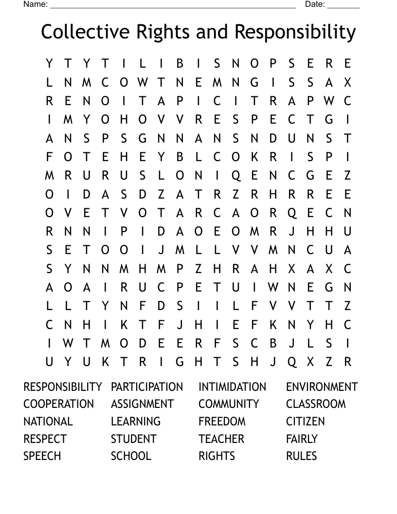 Collective Rights and Responsibility Word Search