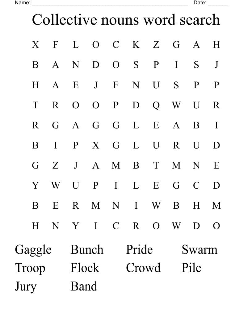 Collective nouns word search 