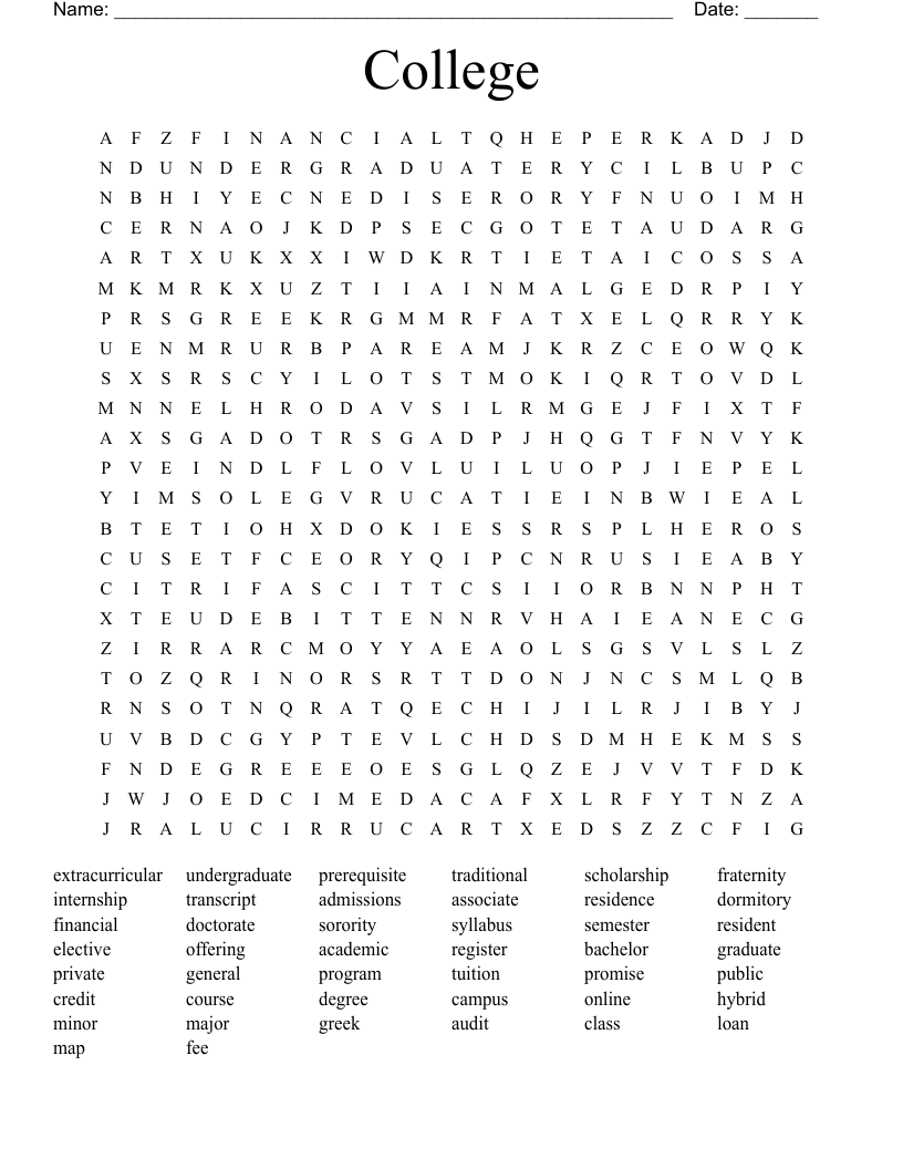 College Word Search