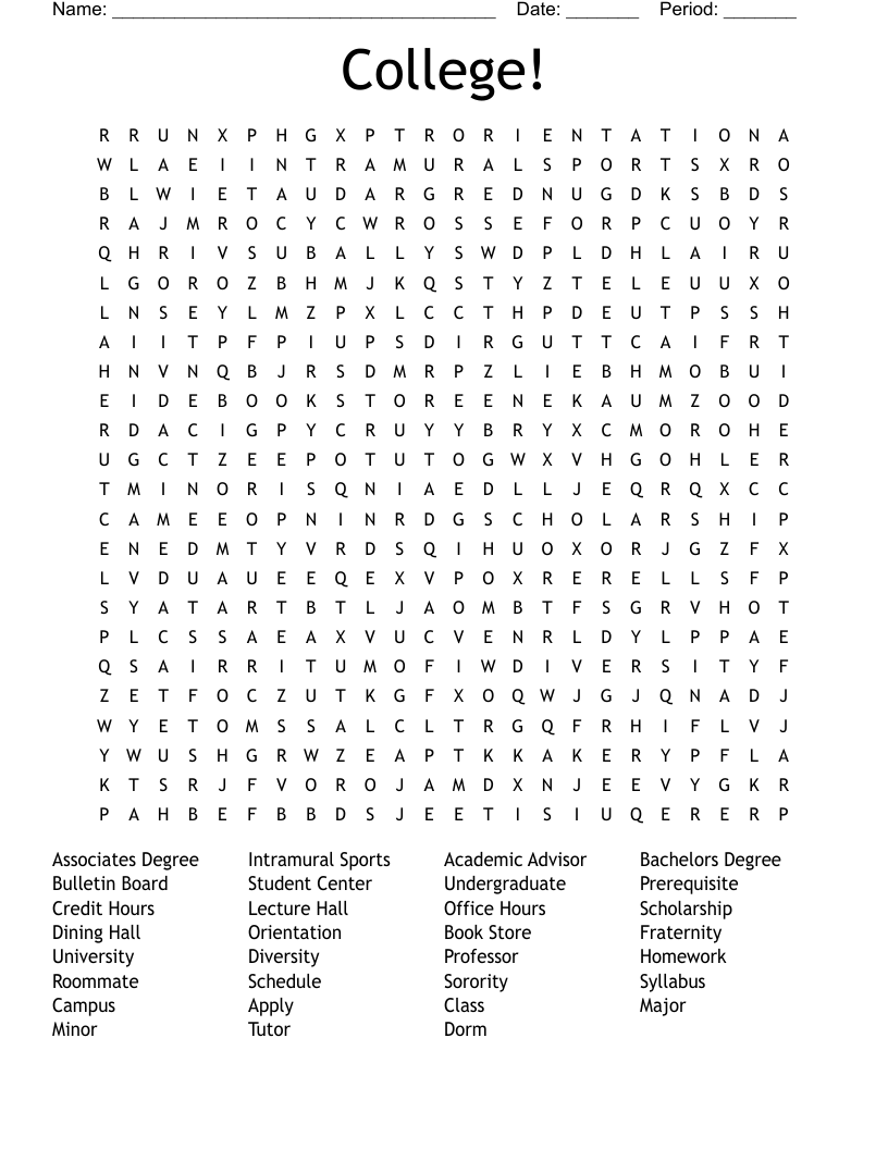 College! Word Search