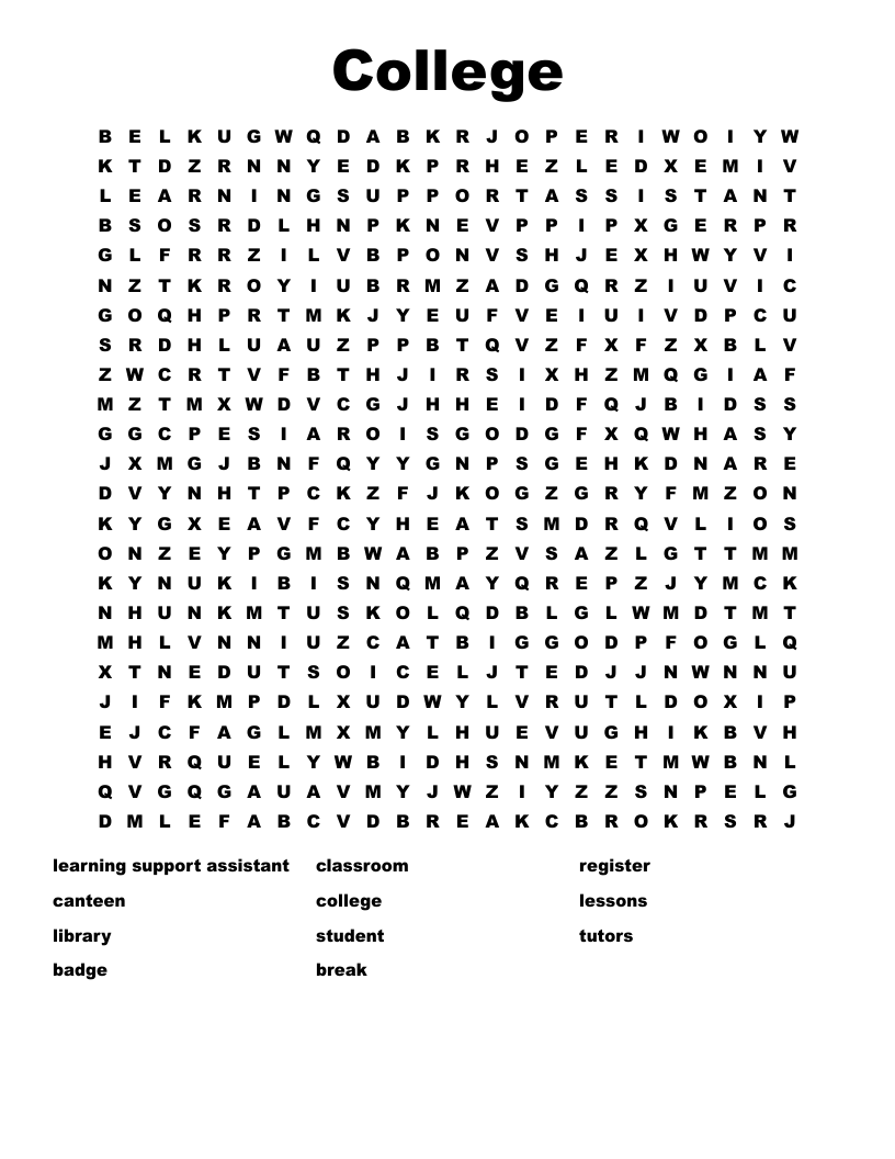College Word Search