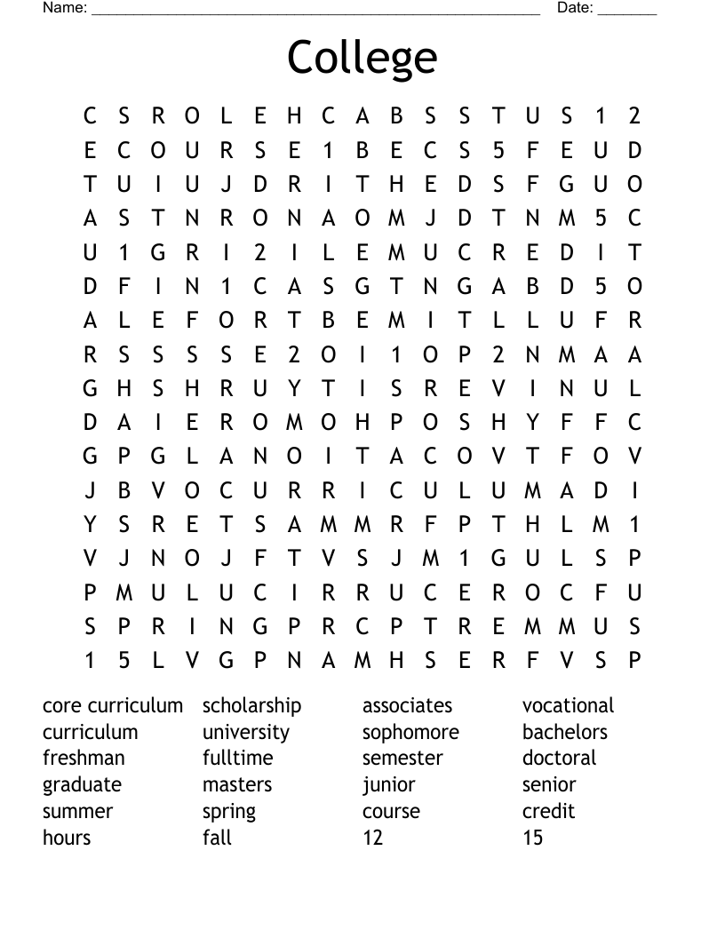 College Word Search