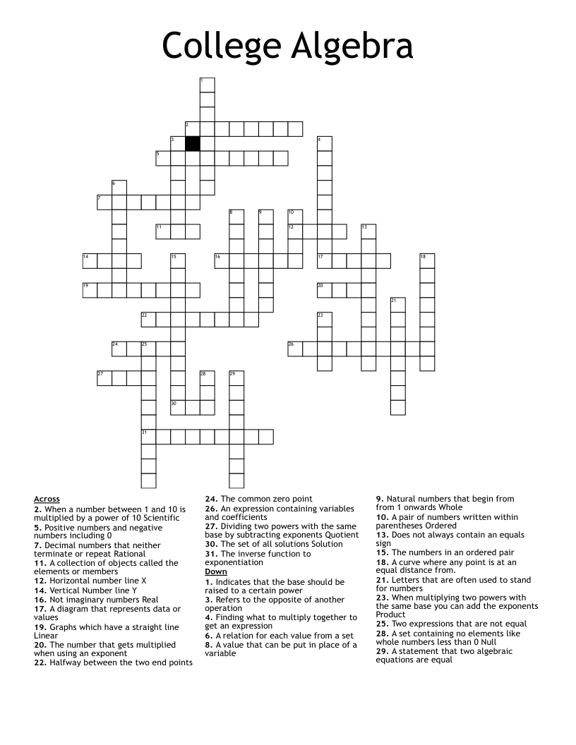 College Algebra Crossword