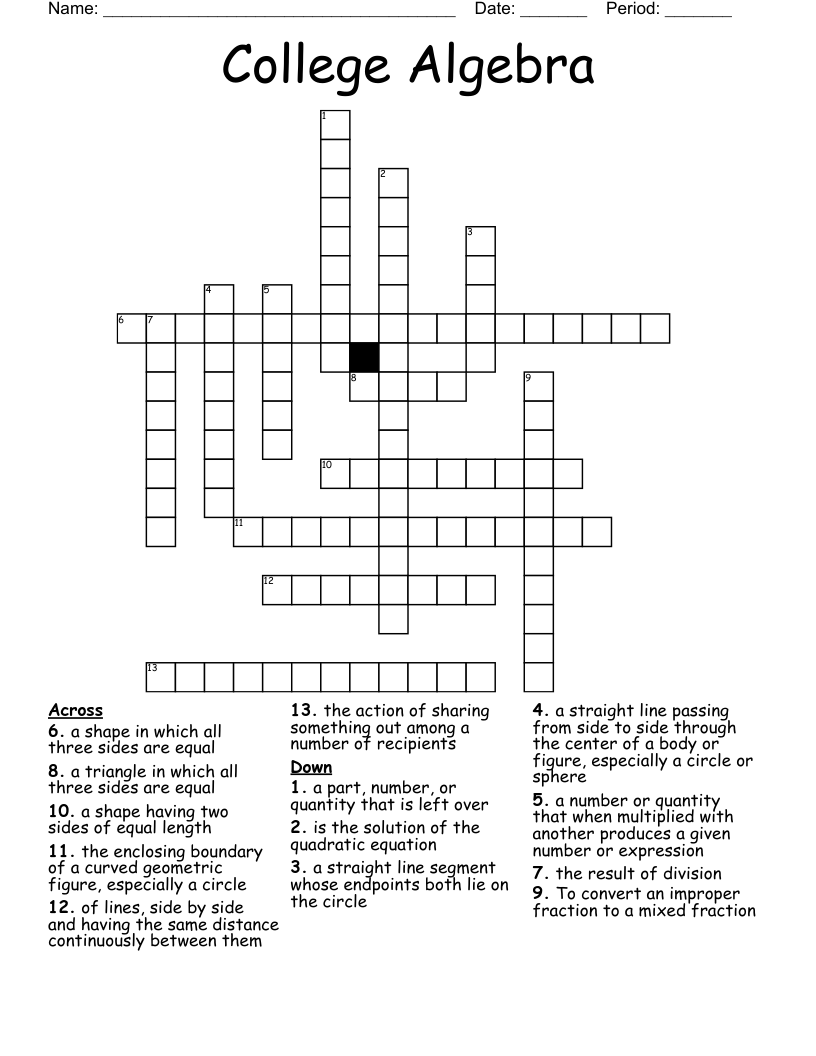 College Algebra Crossword