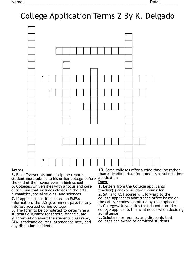 College Application Terms 2 By K. Delgado Crossword