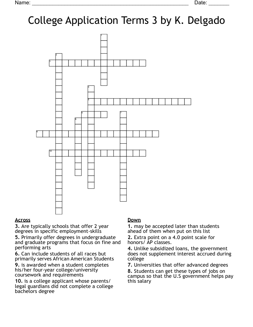 College Application Terms 3  by K. Delgado Crossword