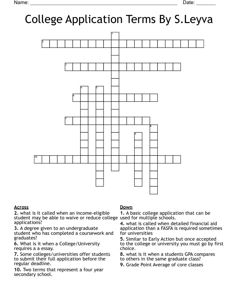 College Application Terms By S.Leyva Crossword