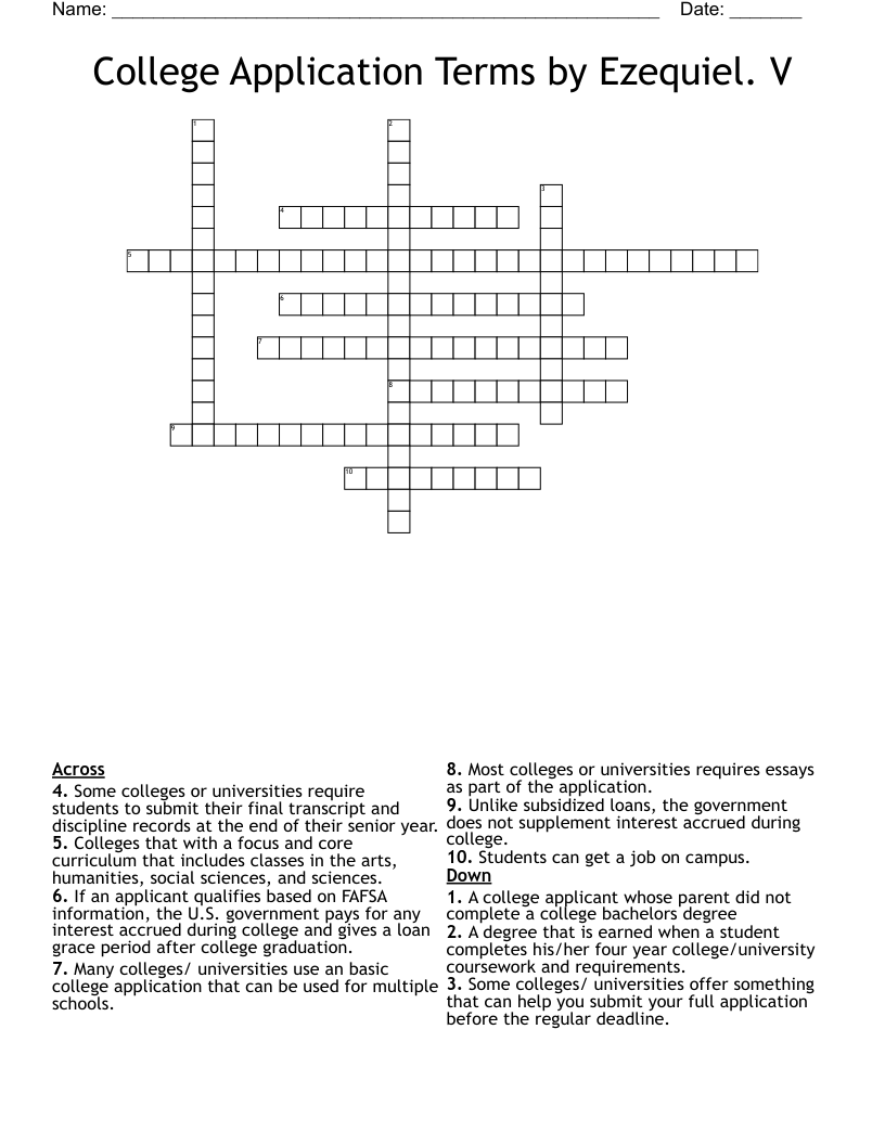 College Application Terms by Ezequiel. V Crossword