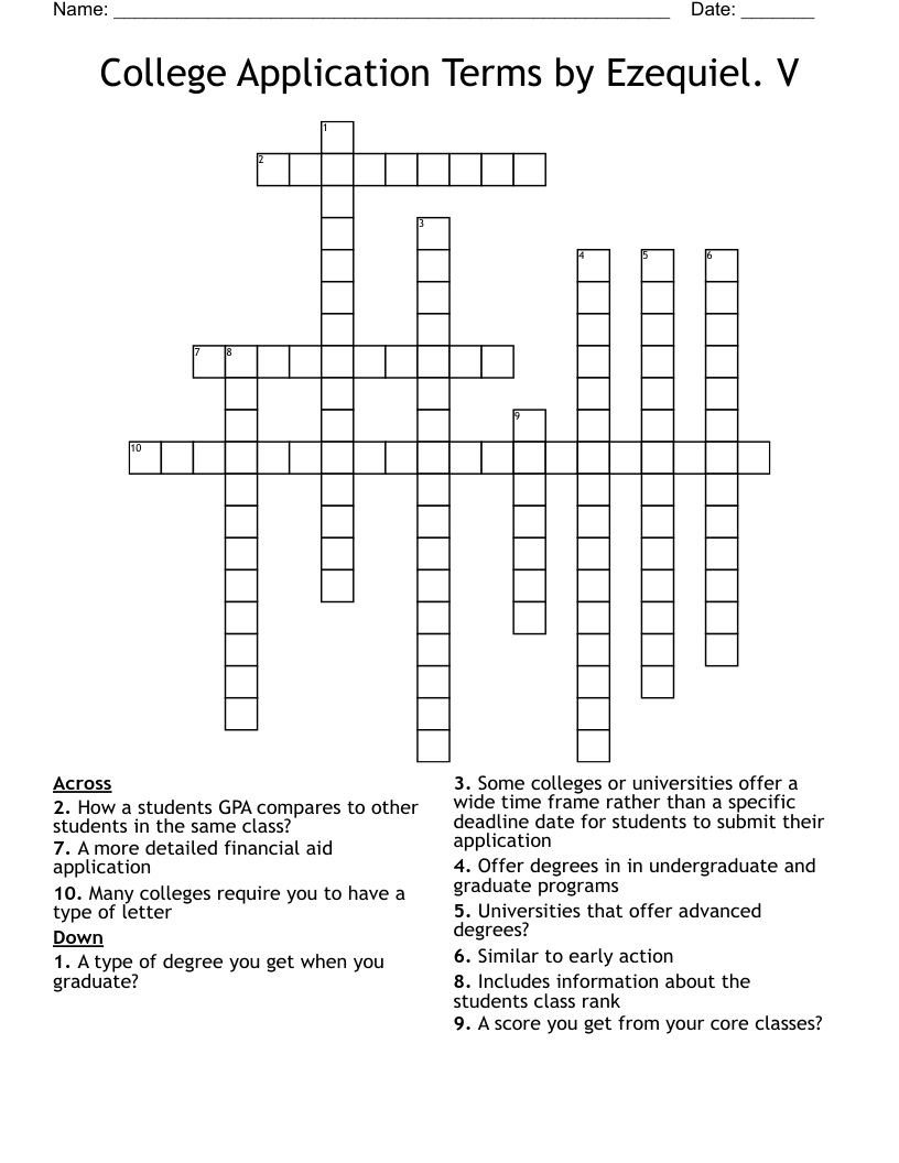 College Application Terms by Ezequiel. V  Crossword