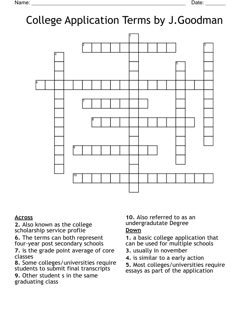 College Application Terms by J.Goodman Crossword