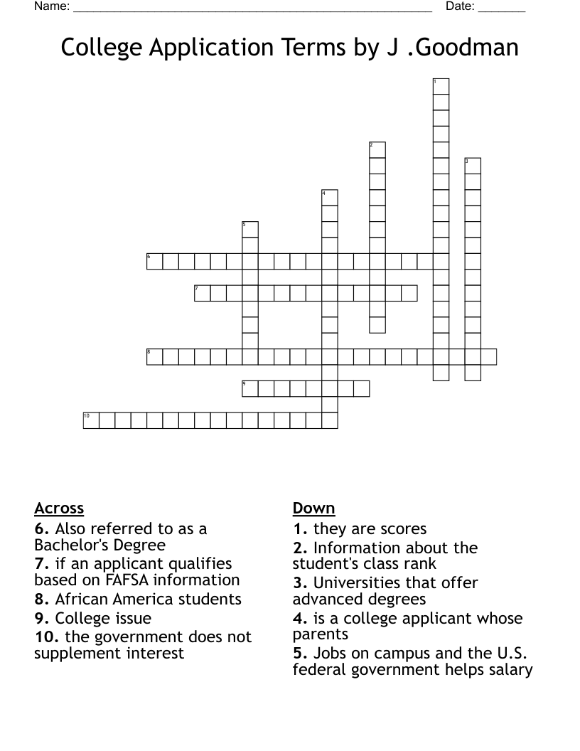 College Application Terms by J .Goodman Crossword