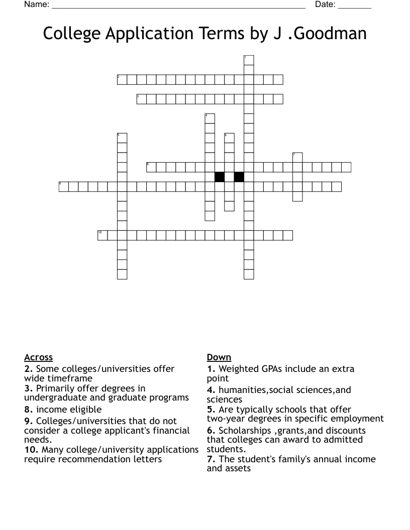 College Application Terms by J .Goodman Crossword