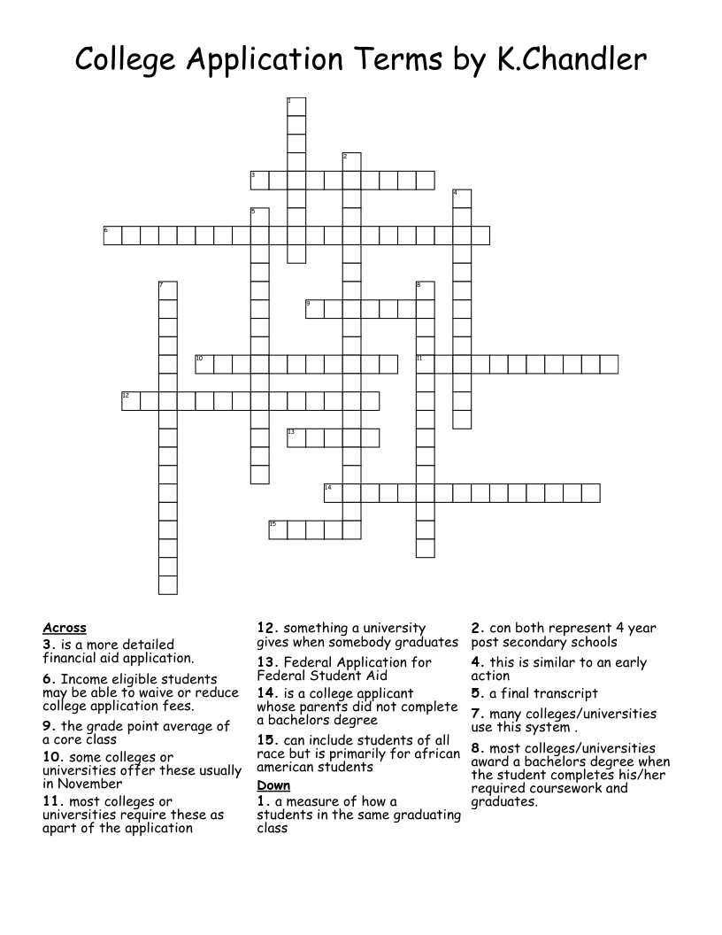 College Application Terms by K.Chandler Crossword
