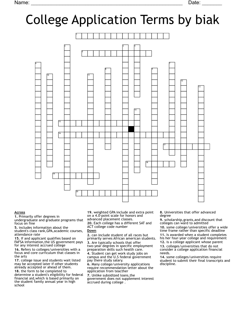 College Application Terms by biak Crossword