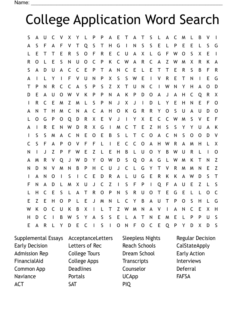 College Application Word Search