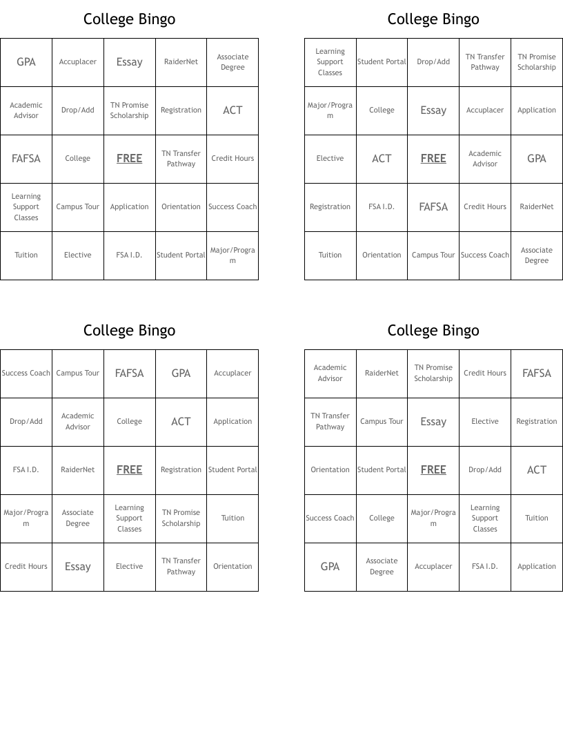College Bingo