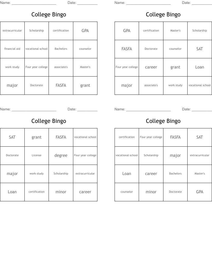 College Bingo