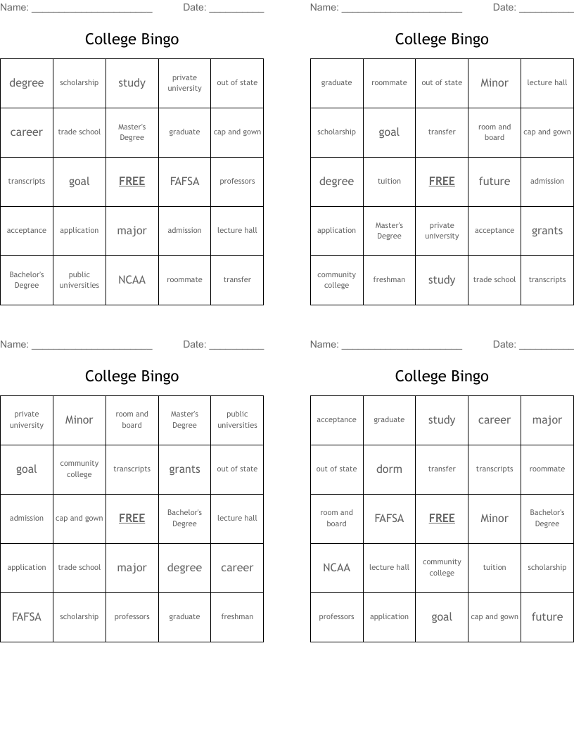 College Bingo