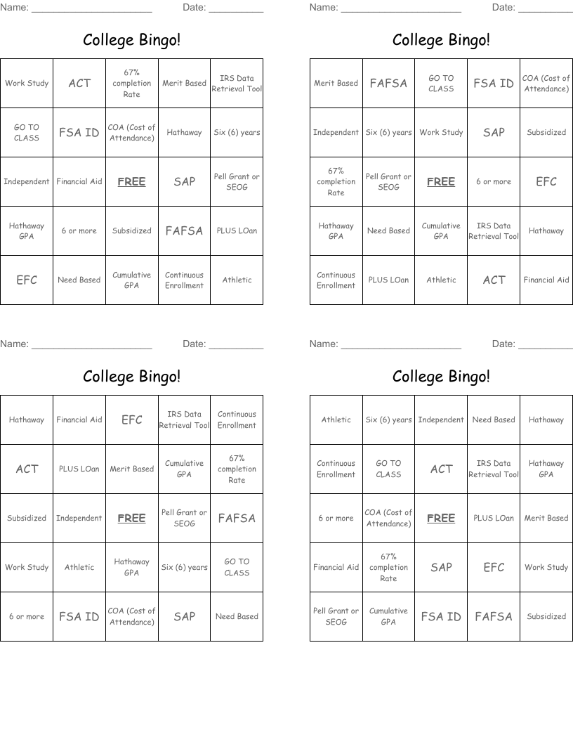 College Bingo!