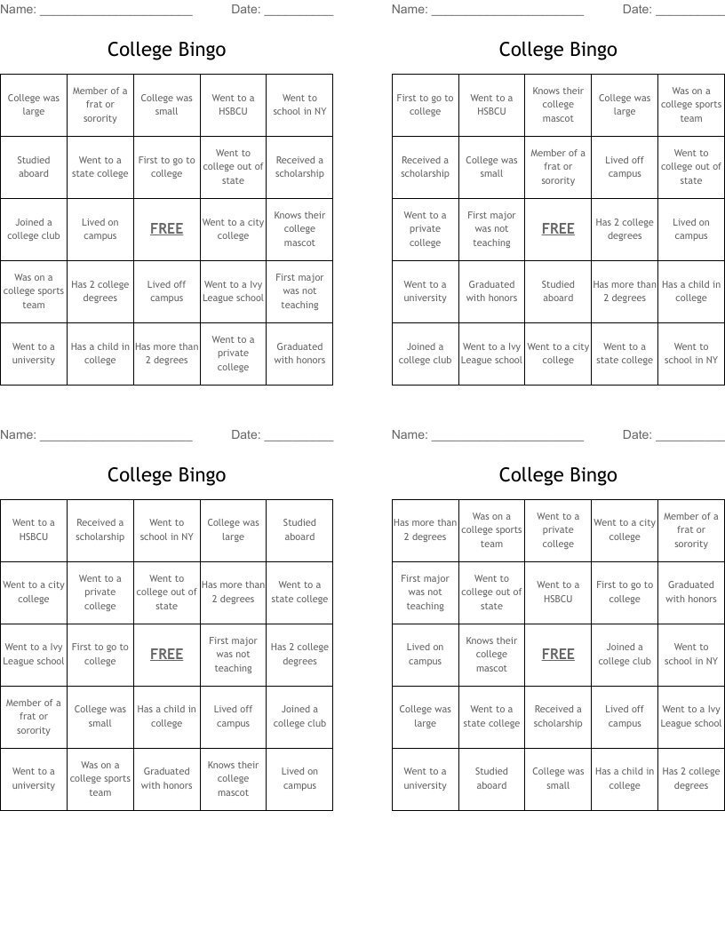 College Bingo