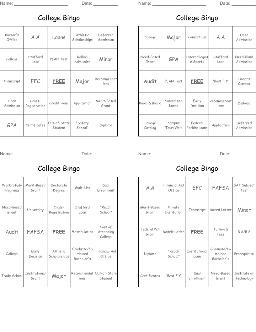 College Bingo