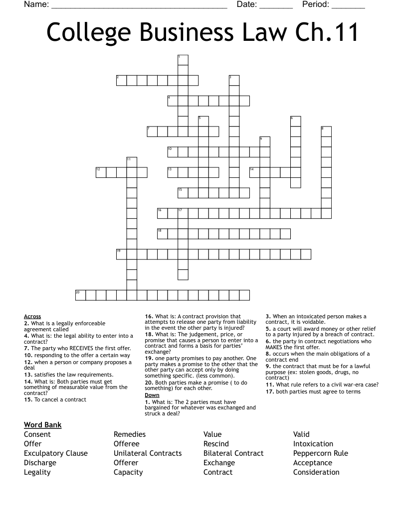College Business Law Ch.11 Crossword