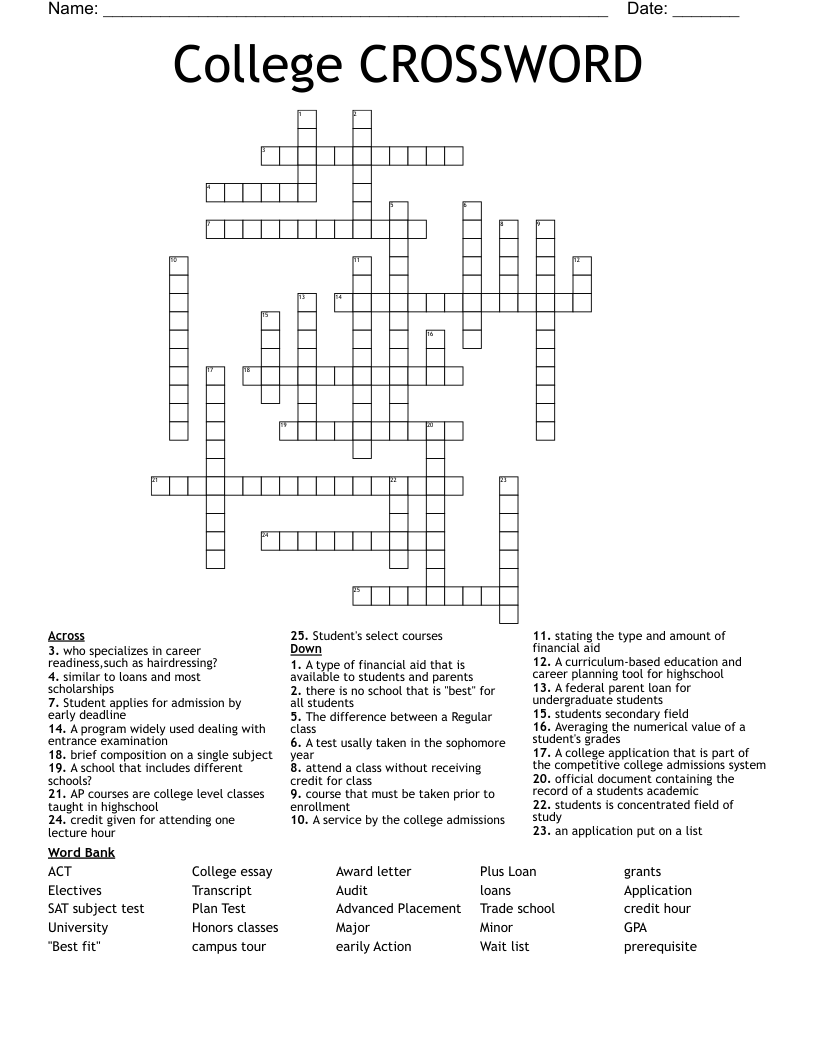 College CROSSWORD 