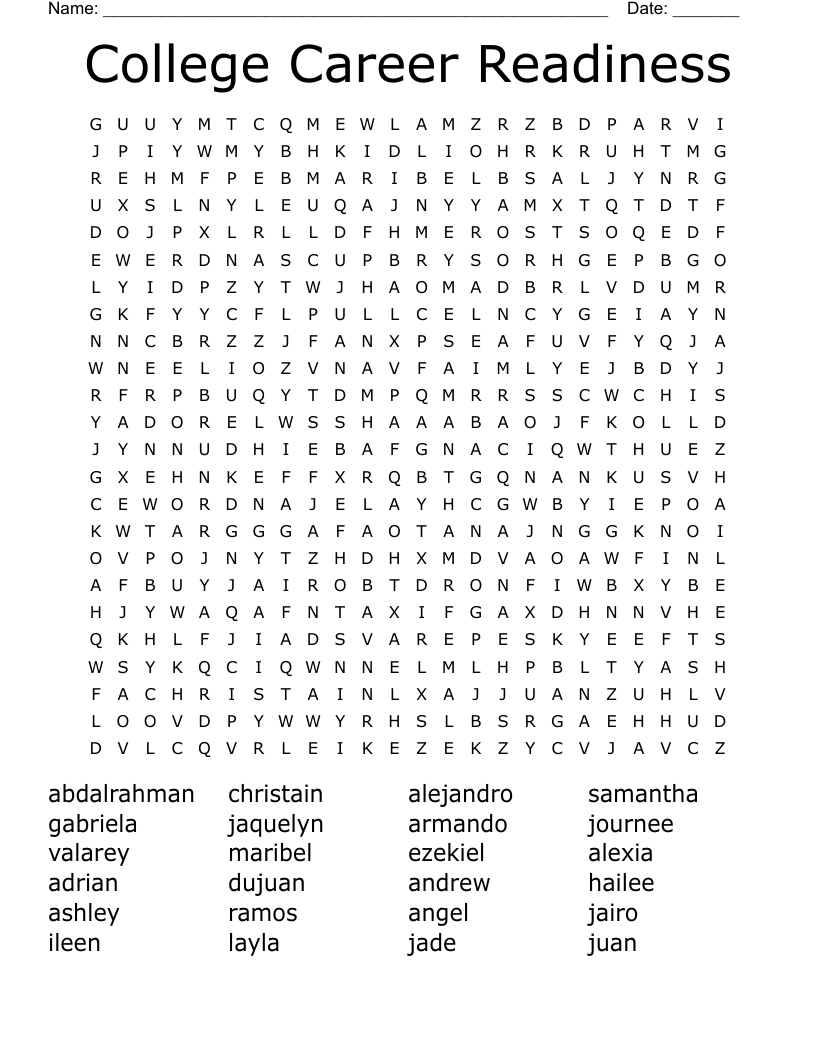 College Career Readiness Word Search