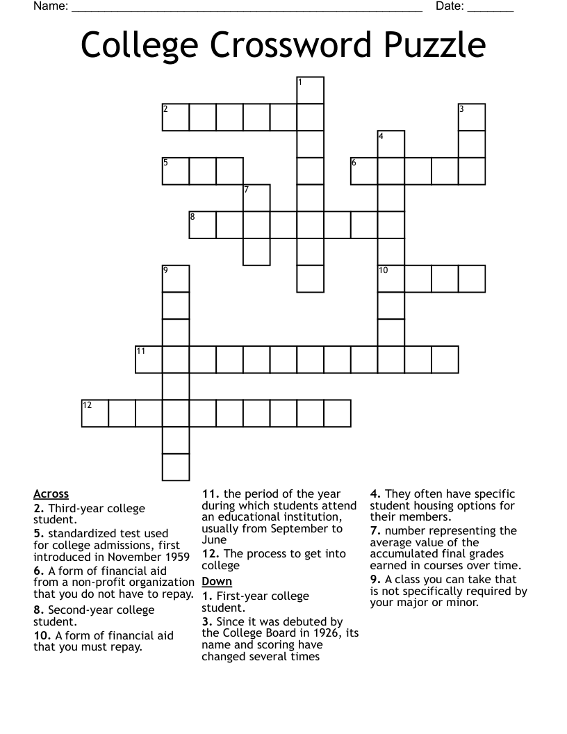 College Crossword Puzzle