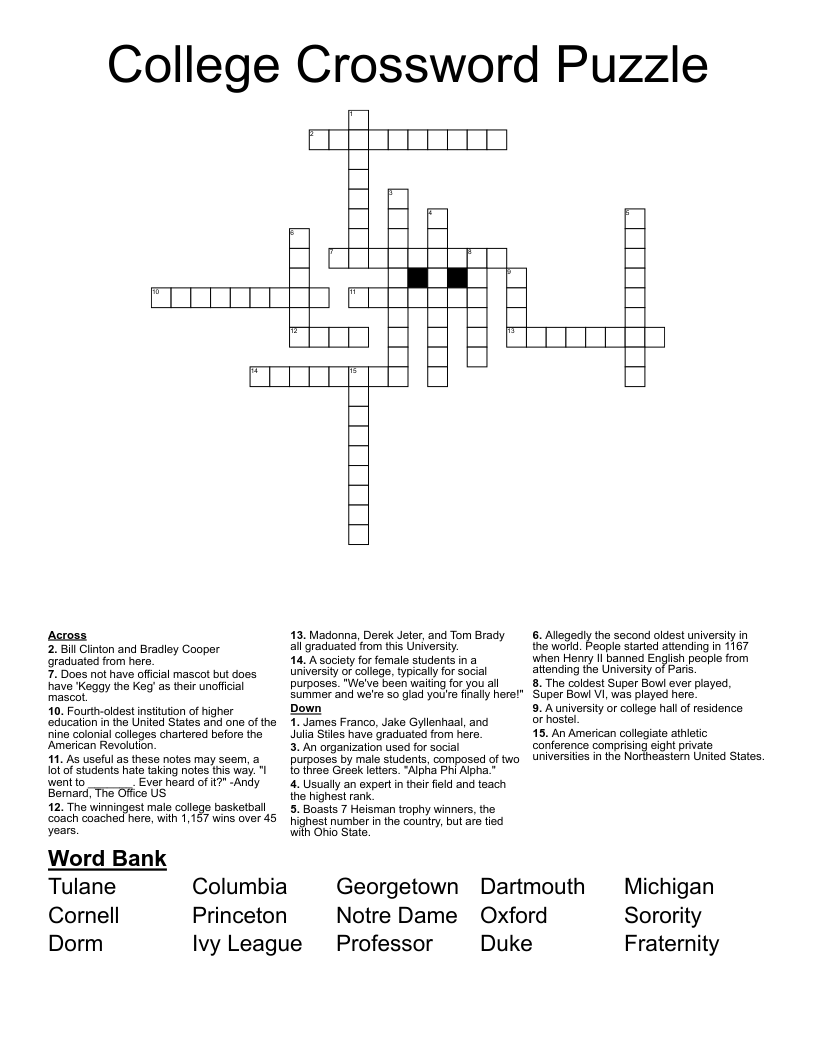 College Crossword Puzzle