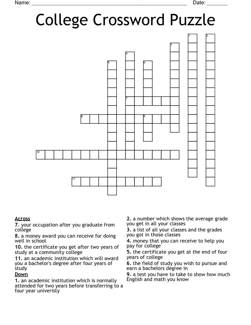 College Crossword Puzzle