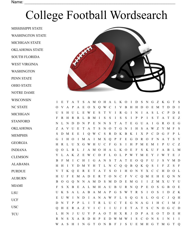 College Football Wordsearch