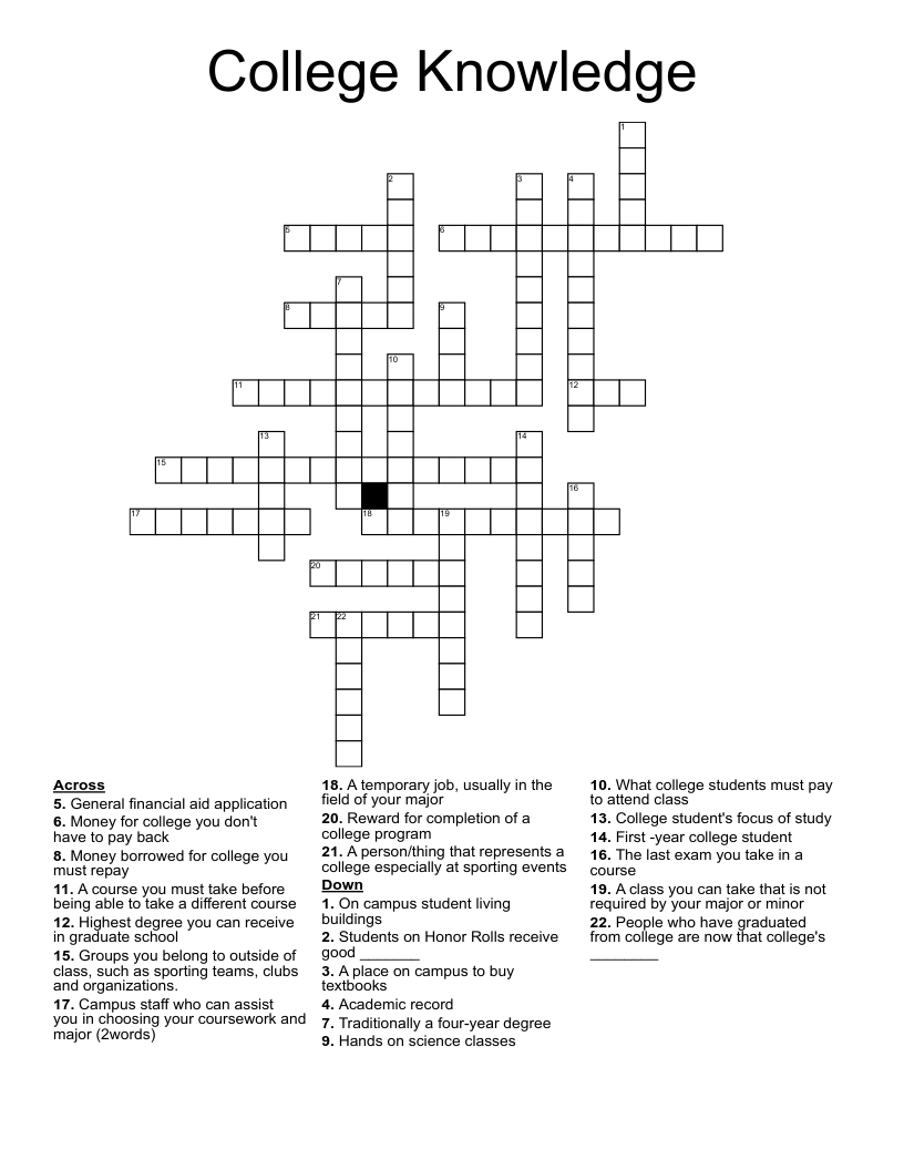 College Knowledge Crossword
