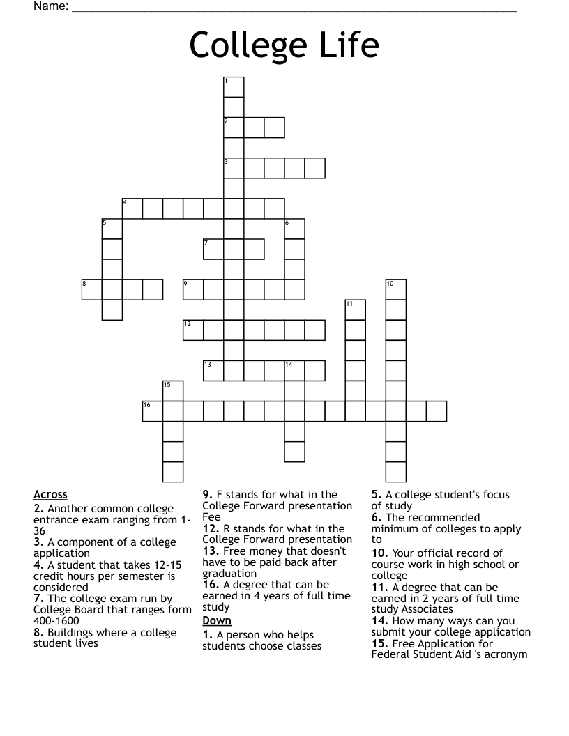 College Life Crossword