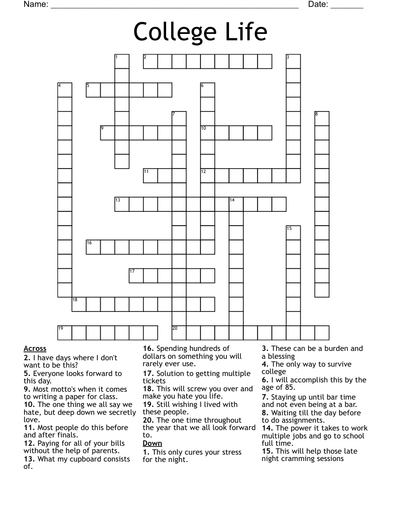 College Life Crossword