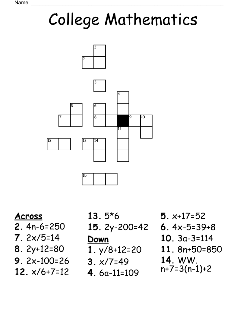 College Mathematics Crossword