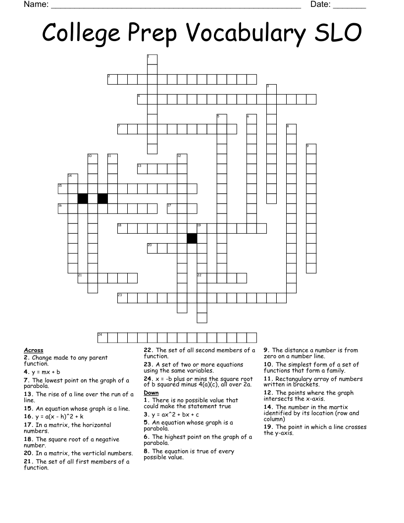 College Prep Vocabulary SLO Crossword