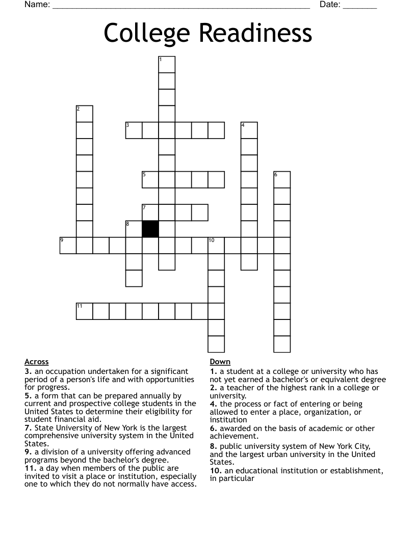 College Readiness Crossword