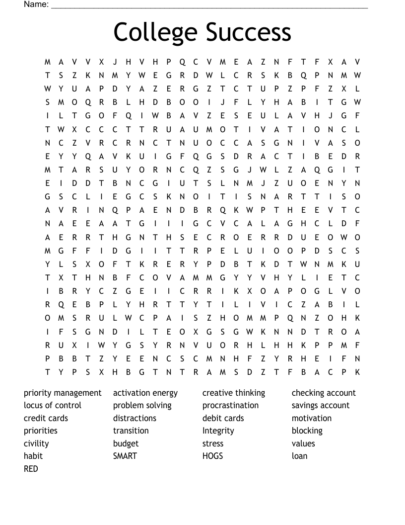 College Success Word Search
