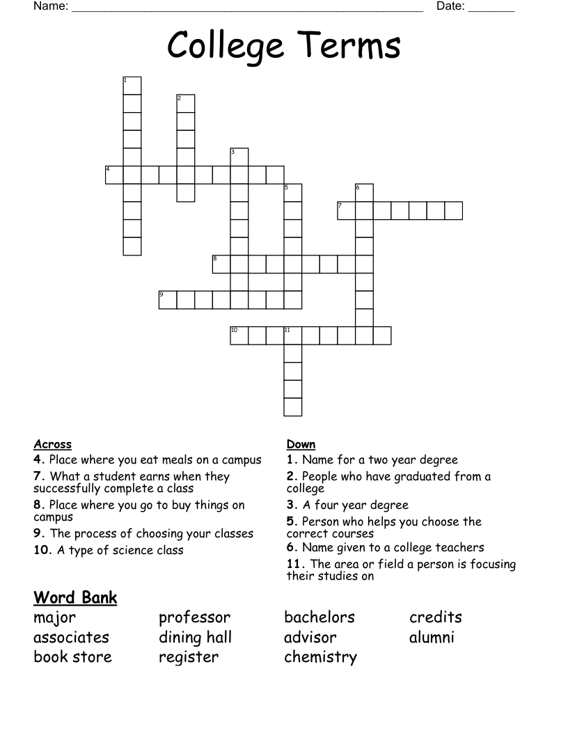 College Terms Crossword