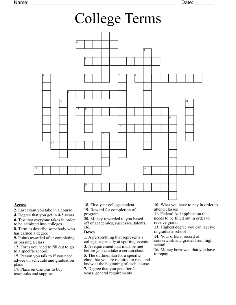 College Terms Crossword