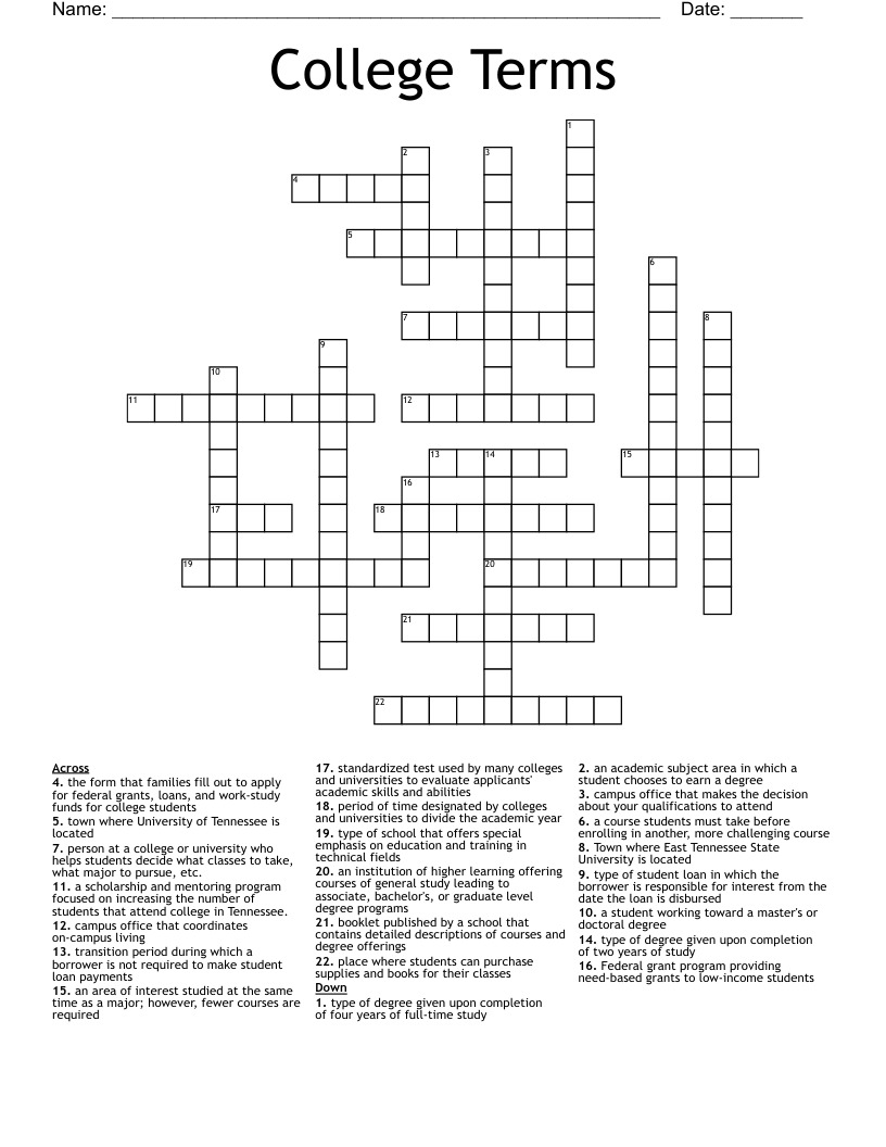 College Terms Crossword