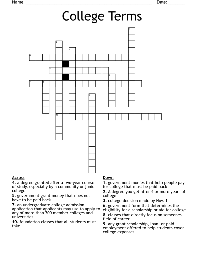 College Terms Crossword
