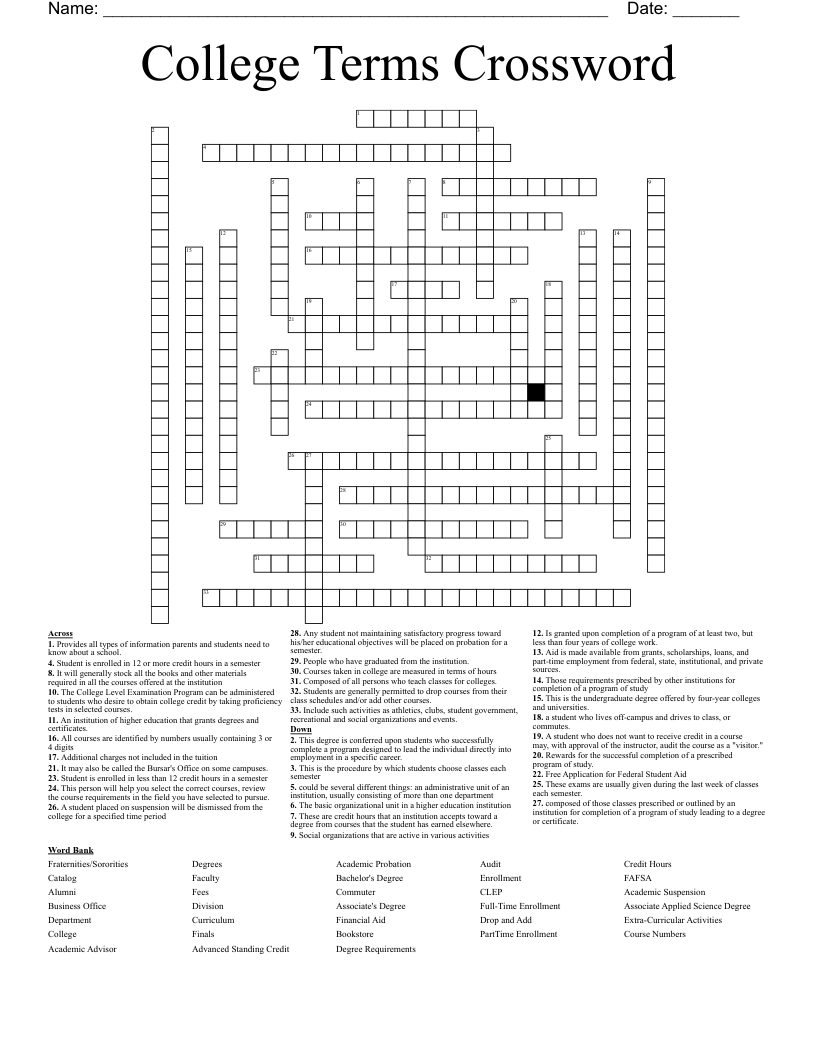 College Terms Crossword